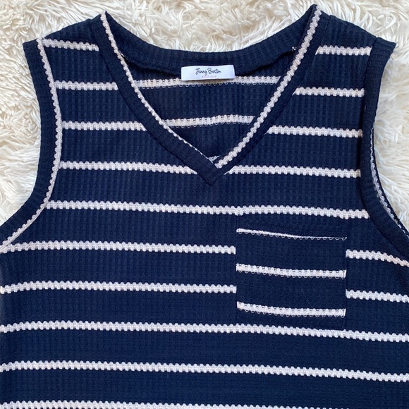π2X HPπ Jenny Boston V-Neck Waffle Sleeveless Top π Navy & White - Picture 5 of 12